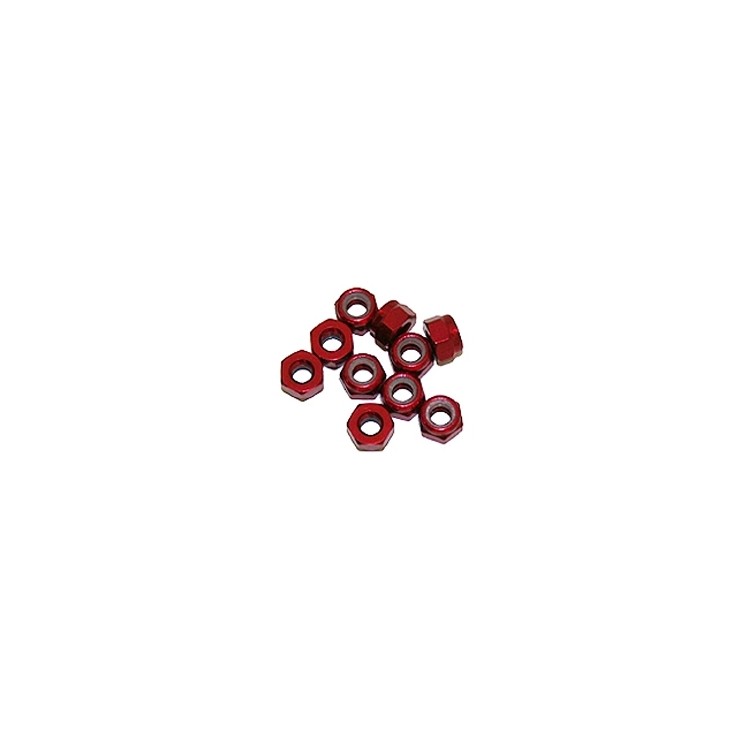 4 mm.alu samojistné matičky červené (10 ks.)